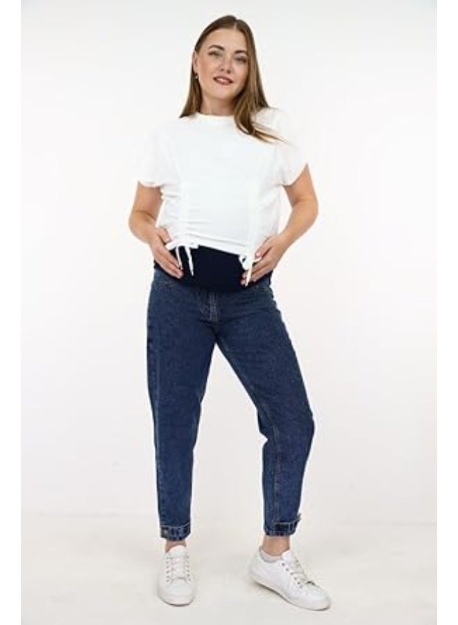 توباي بنطال بوي فريند للحوامل بزرار جانبي في الرجل – قصة واسعة مريحة، بطن مرن، تصميم عملي عصري يناسب كل مراحل الحمل - Image 3