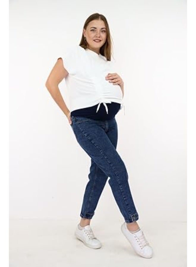 توباي بنطال بوي فريند للحوامل بزرار جانبي في الرجل – قصة واسعة مريحة، بطن مرن، تصميم عملي عصري يناسب كل مراحل الحمل - Image 1