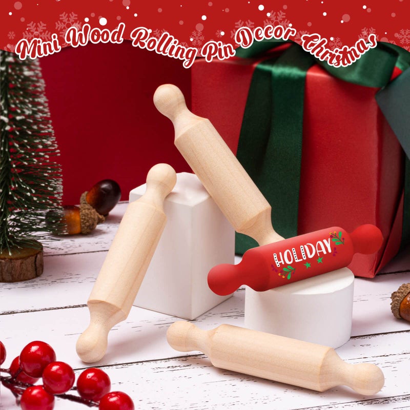 FFNIU 20PCS Mini Rolling Pins for Crafts, Small Wooden Dough Roller for Children in the Kitchen Baking and Imaginative Play, Wooden Tiered Tray Decorative for Halloween and Christmas Presents (4.1 Inches) - Image 3