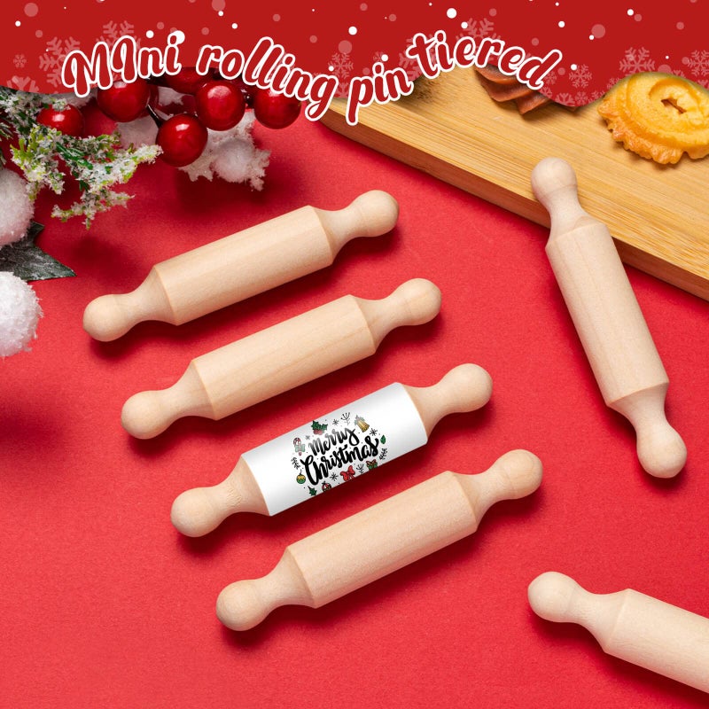 FFNIU 20PCS Mini Rolling Pins for Crafts, Small Wooden Dough Roller for Children in the Kitchen Baking and Imaginative Play, Wooden Tiered Tray Decorative for Halloween and Christmas Presents (4.1 Inches) - Image 2
