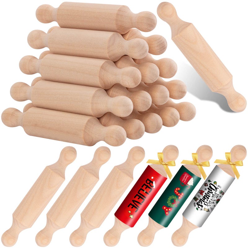 FFNIU 20PCS Mini Rolling Pins for Crafts, Small Wooden Dough Roller for Children in the Kitchen Baking and Imaginative Play, Wooden Tiered Tray Decorative for Halloween and Christmas Presents (4.1 Inches) - Image 1