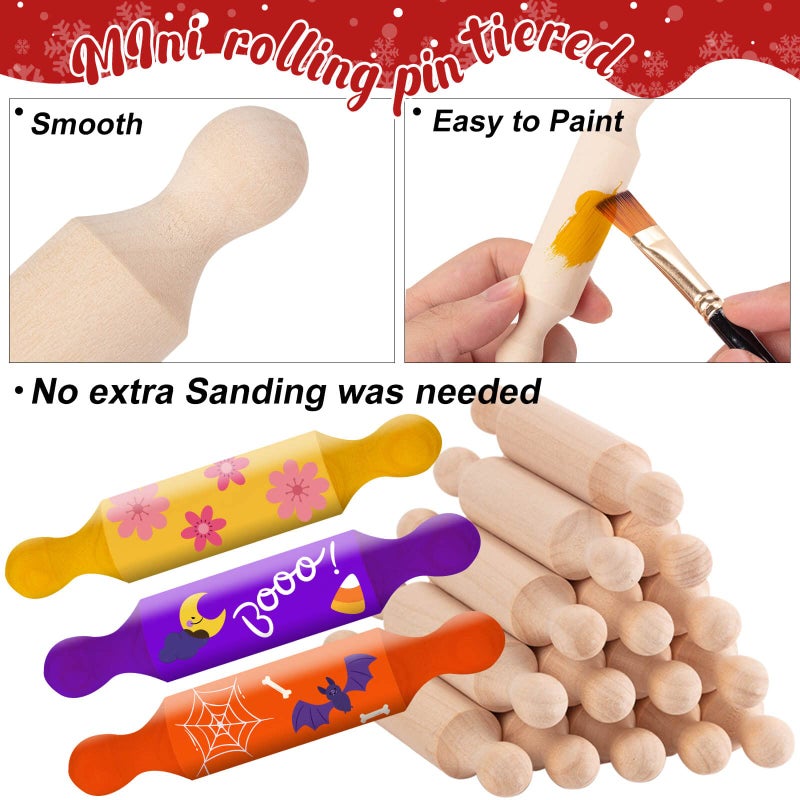 FFNIU 20PCS Mini Rolling Pins for Crafts, Small Wooden Dough Roller for Children in the Kitchen Baking and Imaginative Play, Wooden Tiered Tray Decorative for Halloween and Christmas Presents (4.1 Inches) - Image 4