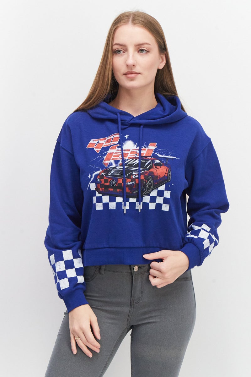 Don't Call Me Jennyfer Women Graphic Print Long Sleeves Hoodie Cropped Sweatshirts, Blue Combo - Image 1