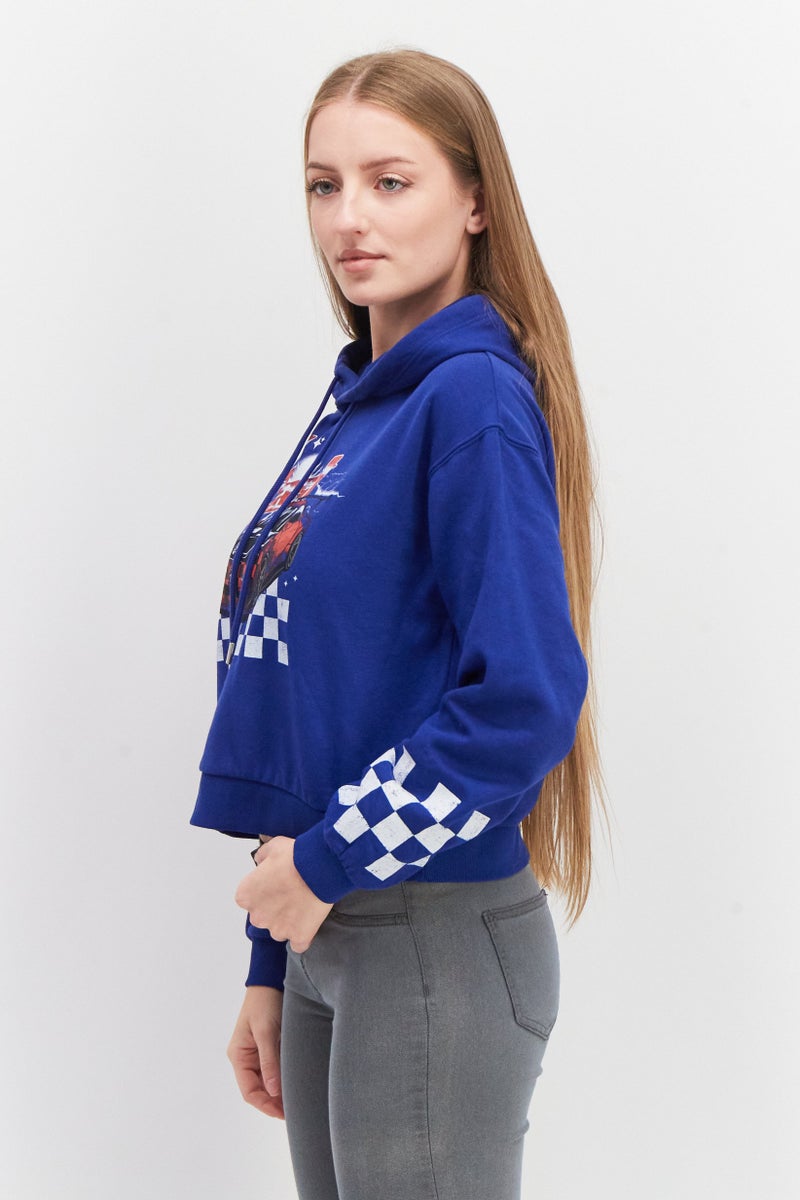 Don't Call Me Jennyfer Women Graphic Print Long Sleeves Hoodie Cropped Sweatshirts, Blue Combo - Image 4