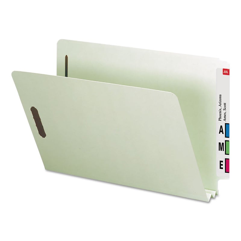 Smead End Tab Pressboard File Folder, Straight-Cut Tab, 2" Expansion, Legal Size, Gray/Green, 25 per Box (29210) - Image 1