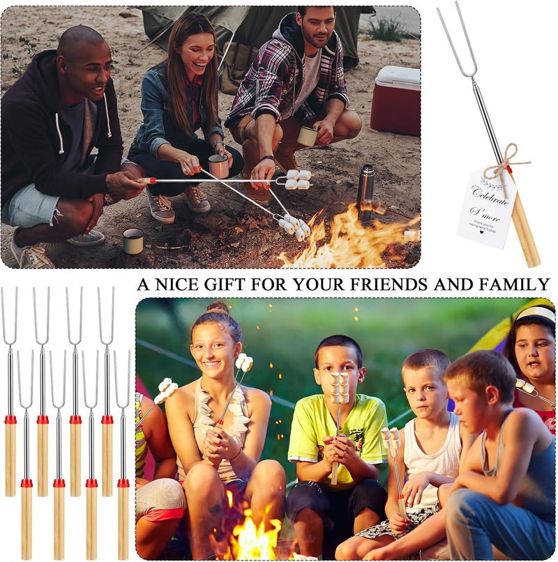 Yoande 12 Sets S'mores Party Favor Includes Smores Sticks for Fire Pit Celebrate Smore Birthday Party Favors Tags with String Extendable Marshmellow Sticks Smores Skewers for Wedding Camping - Image 3