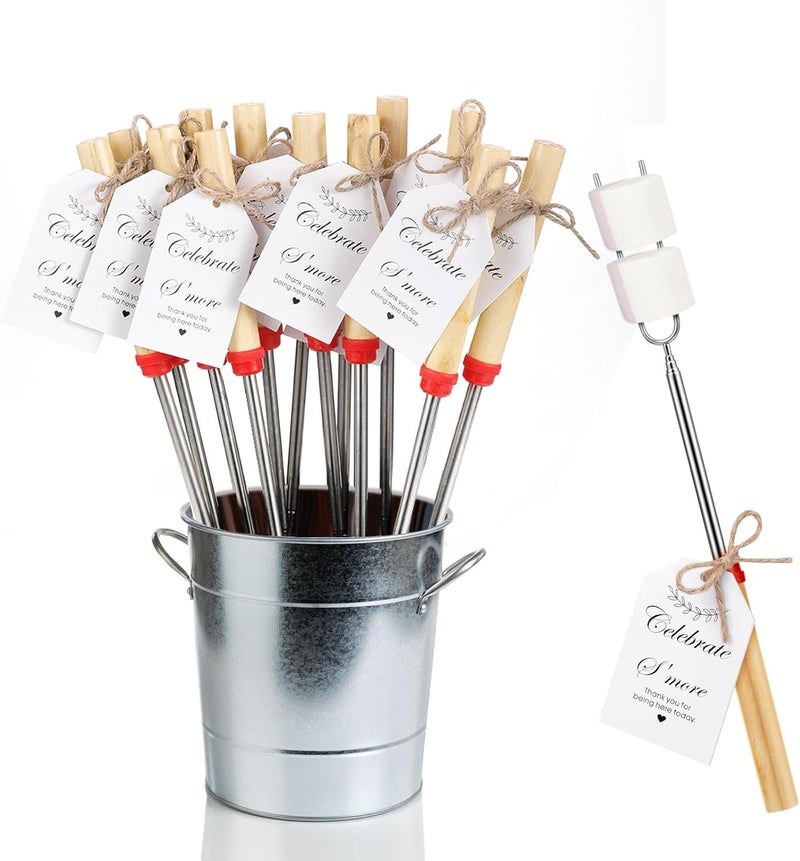 Yoande 12 Sets S'mores Party Favor Includes Smores Sticks for Fire Pit Celebrate Smore Birthday Party Favors Tags with String Extendable Marshmellow Sticks Smores Skewers for Wedding Camping - Image 1