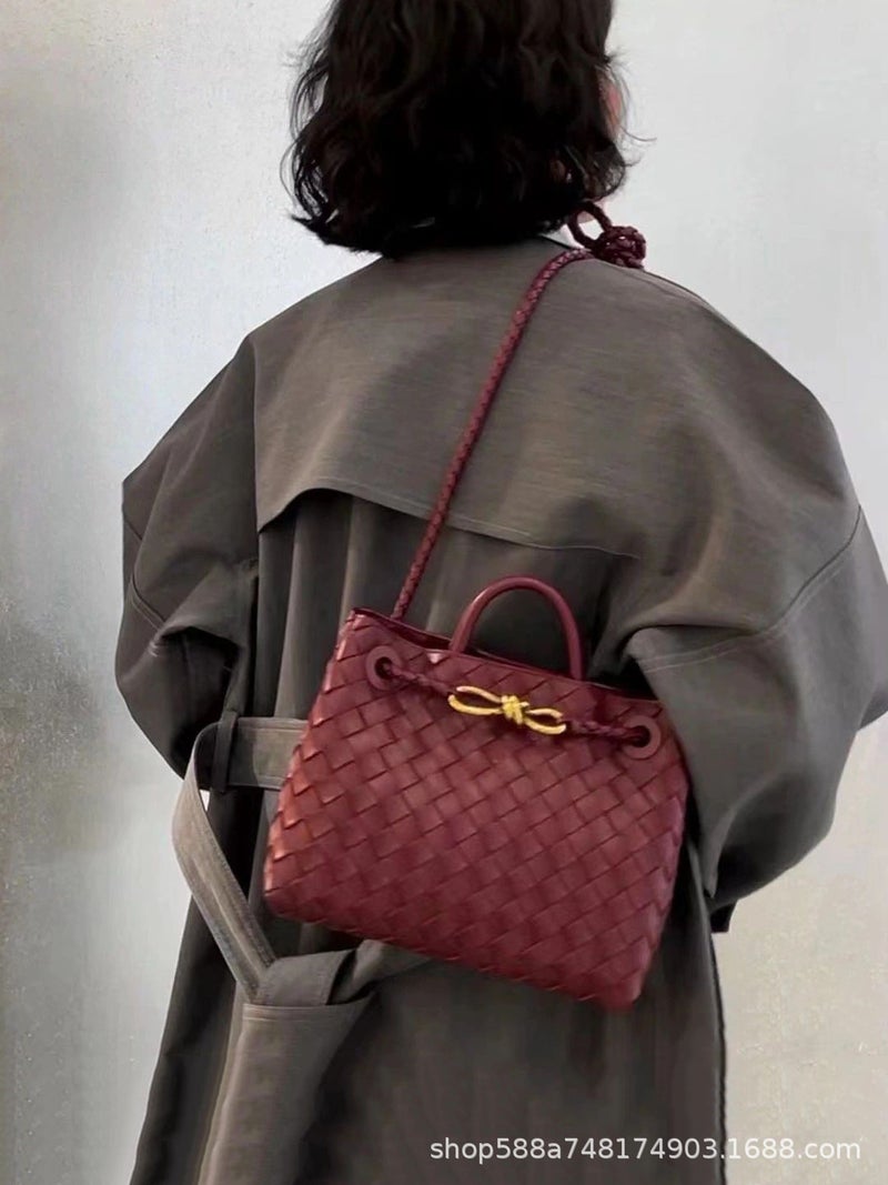 Handwoven Handbag Womens Fashion Commuter Bag Underarm Tote Shoulder Crossbody Bag Special Shape Chinese Origin Small burgundy high quality ready stock 