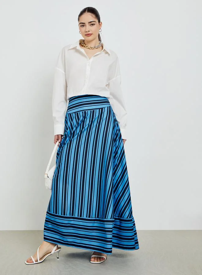 Blue Striped A-Line Maxi Skirts