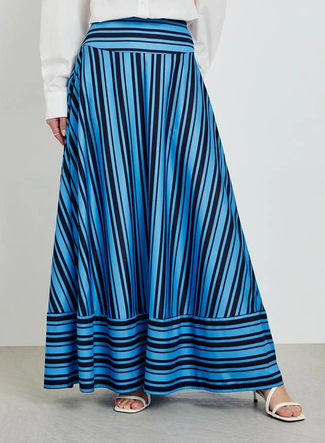 ستايلي Blue Striped A-Line Maxi Skirts