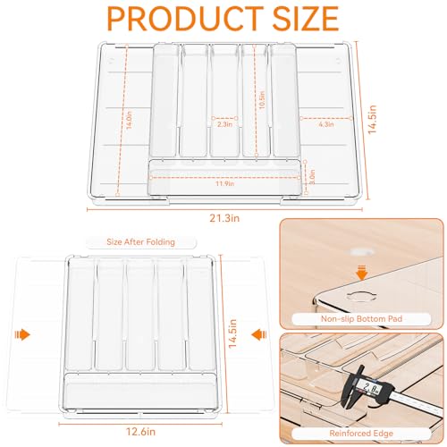 Yieach Large Clear Expandable Silverware Drawer Organizer for Kitchen,BPA FREE Adjustable Utensil Drawer Organizer and Silverware Tray,Plastic Flatware Organizers,Cutlery,Knife,Fork and Spoon Holder - Image 3