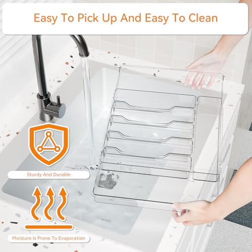 Yieach Large Clear Expandable Silverware Drawer Organizer for Kitchen,BPA FREE Adjustable Utensil Drawer Organizer and Silverware Tray,Plastic Flatware Organizers,Cutlery,Knife,Fork and Spoon Holder - Image 5