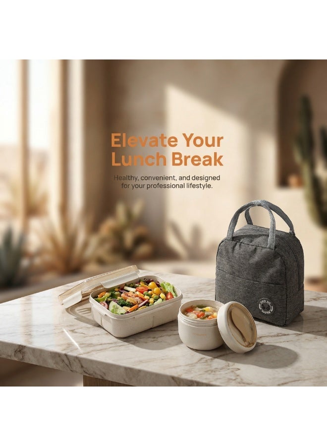 ZERIFAM Lunch Box, Bento Lunch Box Set with Thermo Bag, Leak Proof Lunch Container, Soup Cup, Spoon, Forks, Bring Lunch Bag, Suitable for Schools, Tourism, And Offices. - Image 5