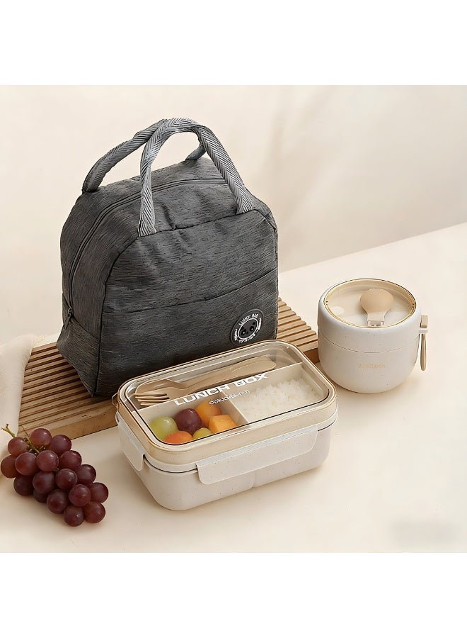 ZERIFAM Lunch Box, Bento Lunch Box Set with Thermo Bag, Leak Proof Lunch Container, Soup Cup, Spoon, Forks, Bring Lunch Bag, Suitable for Schools, Tourism, And Offices. - Image 1