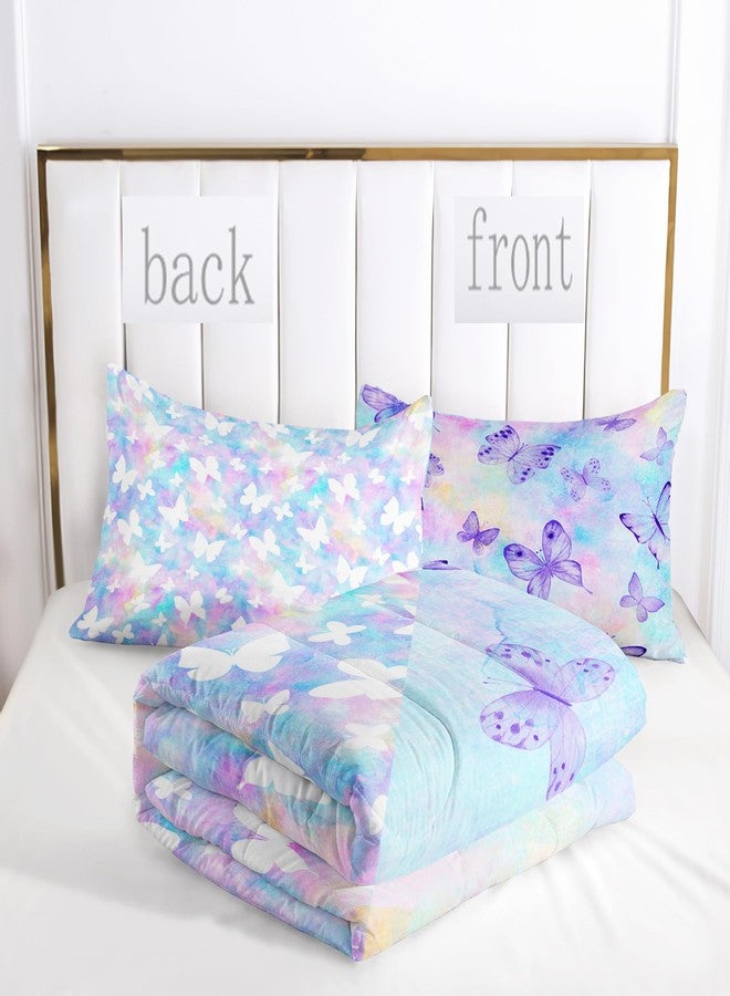 CVHOUSE Butterfly Reversible Comforter Set,Rainbow Butterfly Bedding Set for Girls Kids Teens,Tie Dye Butterflies Comforter Butterflies Duvet Set Room Decor Quilt Set Twin Size - Image 4