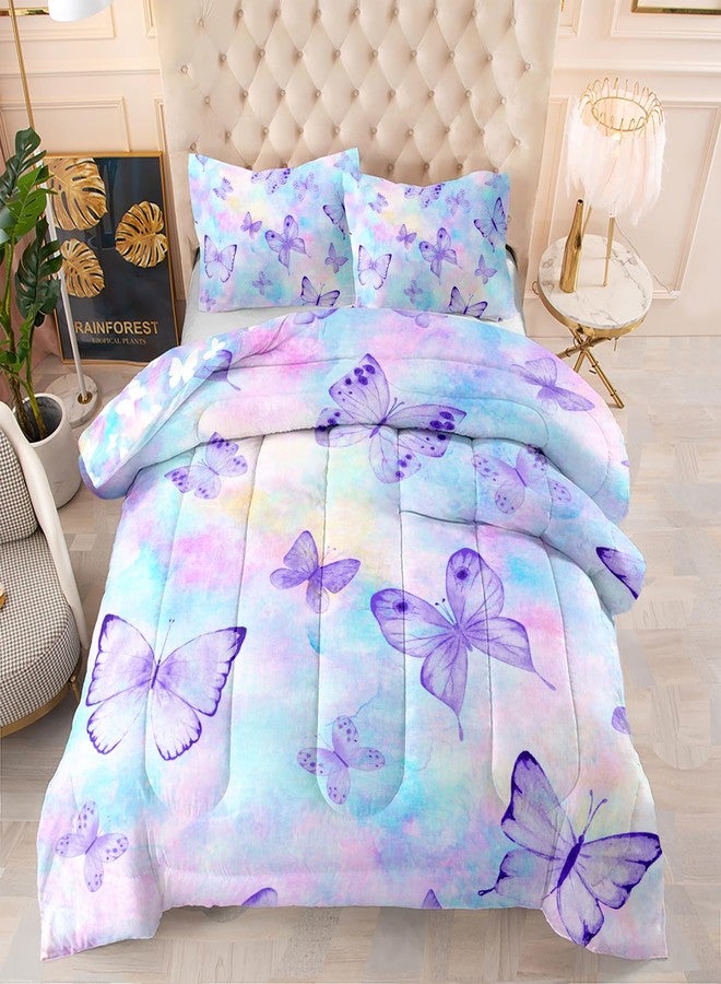 CVHOUSE Butterfly Reversible Comforter Set,Rainbow Butterfly Bedding Set for Girls Kids Teens,Tie Dye Butterflies Comforter Butterflies Duvet Set Room Decor Quilt Set Twin Size - Image 2