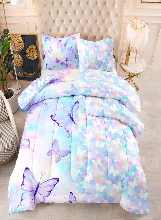 CVHOUSE Butterfly Reversible Comforter Set,Rainbow Butterfly Bedding Set for Girls Kids Teens,Tie Dye Butterflies Comforter Butterflies Duvet Set Room Decor Quilt Set Twin Size - Image 1