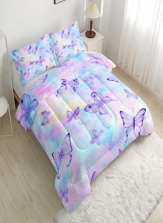 CVHOUSE Butterfly Reversible Comforter Set,Rainbow Butterfly Bedding Set for Girls Kids Teens,Tie Dye Butterflies Comforter Butterflies Duvet Set Room Decor Quilt Set Twin Size - Image 3