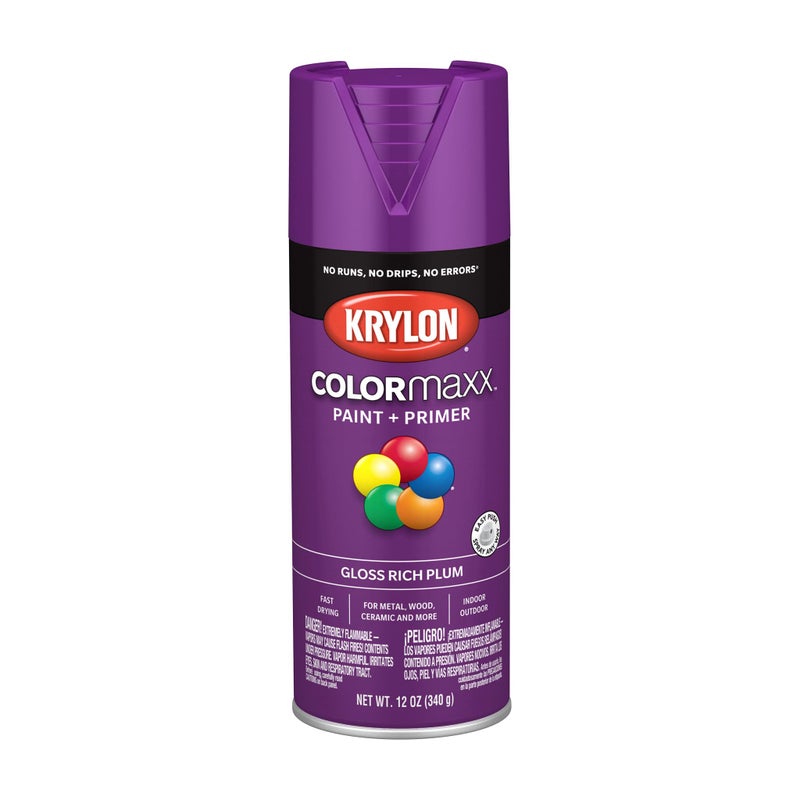 Krylon K05536007 COLORmaxx Spray Paint and Primer for Indoor/Outdoor Use, Gloss Rich Plum , 12 Ounce (Pack of 1) - Image 1