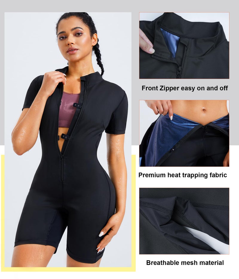 Junlan Sauna Suit for Women Full Body Jumpsuit Waist Trainers for Women Belly Fat Workout Sweat Suit(Black,X-Large) - Image 4