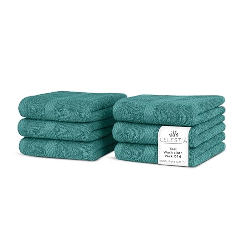 Villa Celestia Cotton Washcloths Set of 6 12x12 Inch 100 RingSpun Combed Cotton Soft Absorbent QuickDry Wash Cloths for Face and Body OekoTEX Certified Hotel Spa Quality Teal - Image 1