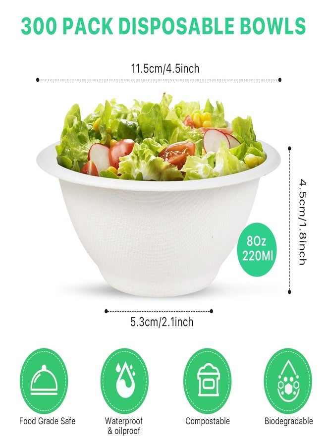 Elesunory Disposable Paper Bowls, 8 oz, 200 Pack, Heavy Duty, Sugarcane Fiber, Eco-Friendly, Biodegradable, Microwave Safe, for Hot or Cold Food, Ice Cream, Fruits, Salad - Image 3