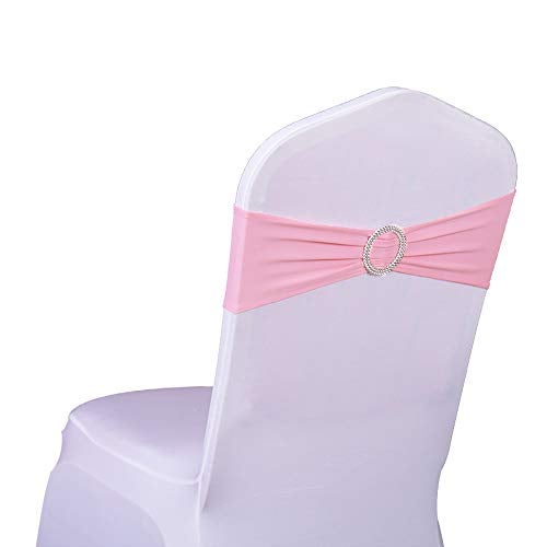 SINSSOWL Pack of 50 Spandex Pink Chair Sashes for Wedding Elastic Chair Bows Sashes Bands Buckles Fitting Birthday Party Anniversary Events Ceremony Bridal Baby Shower Decorations - Image 1