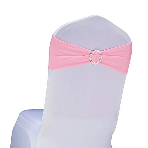 SINSSOWL Pack of 50 Spandex Pink Chair Sashes for Wedding Elastic Chair Bows Sashes Bands Buckles Fitting Birthday Party Anniversary Events Ceremony Bridal Baby Shower Decorations - Image 3