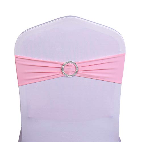 SINSSOWL Pack of 50 Spandex Pink Chair Sashes for Wedding Elastic Chair Bows Sashes Bands Buckles Fitting Birthday Party Anniversary Events Ceremony Bridal Baby Shower Decorations - Image 2