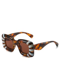 Y2K Fashion Sunglasses Warm Tint Square Frame Women White striped leopard framed tea