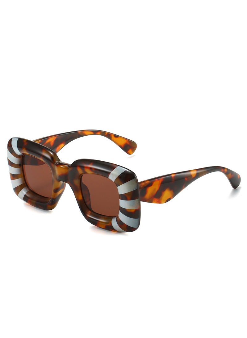 Generic - Y2K Fashion Sunglasses Warm Tint Square Frame Women White striped leopard framed tea - Image 1