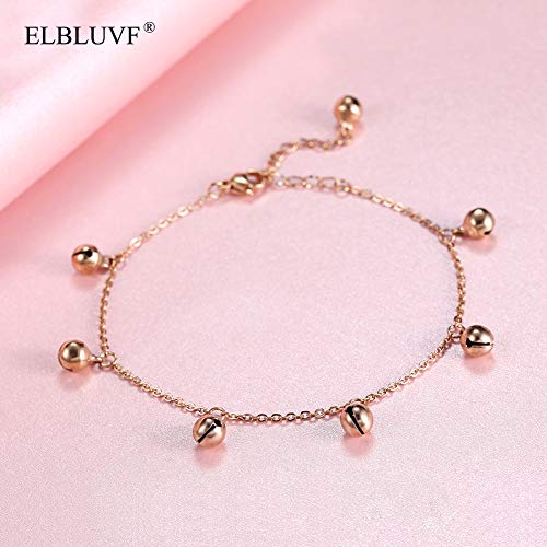 ELBLUVF Stainless Steel Gold Rose Gold Plated Bells Chain Beach Anklets Foot Jewelry Adjustable For Women (RoseGold) - Image 3