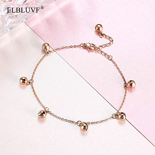 ELBLUVF Stainless Steel Gold Rose Gold Plated Bells Chain Beach Anklets Foot Jewelry Adjustable For Women (RoseGold) - Image 2