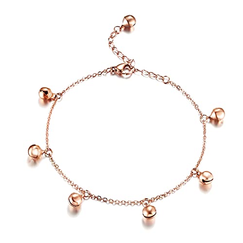 ELBLUVF Stainless Steel Gold Rose Gold Plated Bells Chain Beach Anklets Foot Jewelry Adjustable For Women (RoseGold) - Image 1