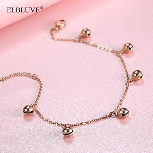ELBLUVF Stainless Steel Gold Rose Gold Plated Bells Chain Beach Anklets Foot Jewelry Adjustable For Women (RoseGold) - Image 4