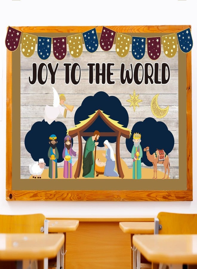 Mooliwe Christmas Nativity Bulletin Board Decoration Set Religious Joy to The World Christian Jesus Birth Classroom Decor Nativity Scene Cutout for Xmas Holiday Sunday School Church Wall Decor - Image 1
