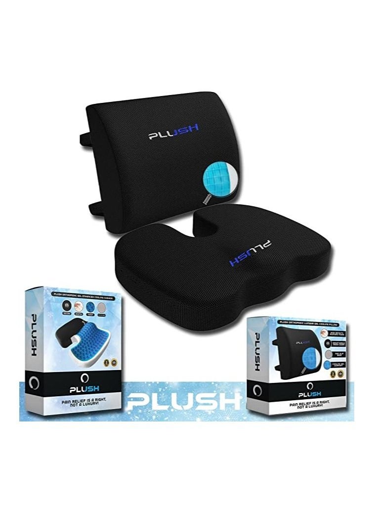 Plush - Creative Planet Plush Gel Lumbar Support Pillow for Chair and Memory Foam Coccyx Seat Cushion Reduces Back Pain, Improves Posture Instant Upgrade for Your Chair & Sit Comfortably Longer (Gel Combo) - Image 1