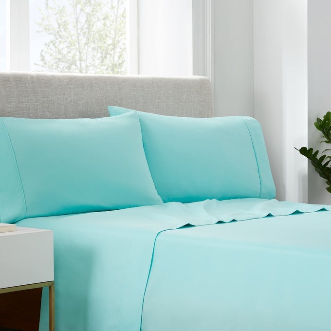 SIMPLY CLEAN SUPER SOFT HYPOALLERGENIC STAIN RESISTANT DEEP POCKET 4 PIECES SOLID BED SHEET SET QUEEN TURQUOISE