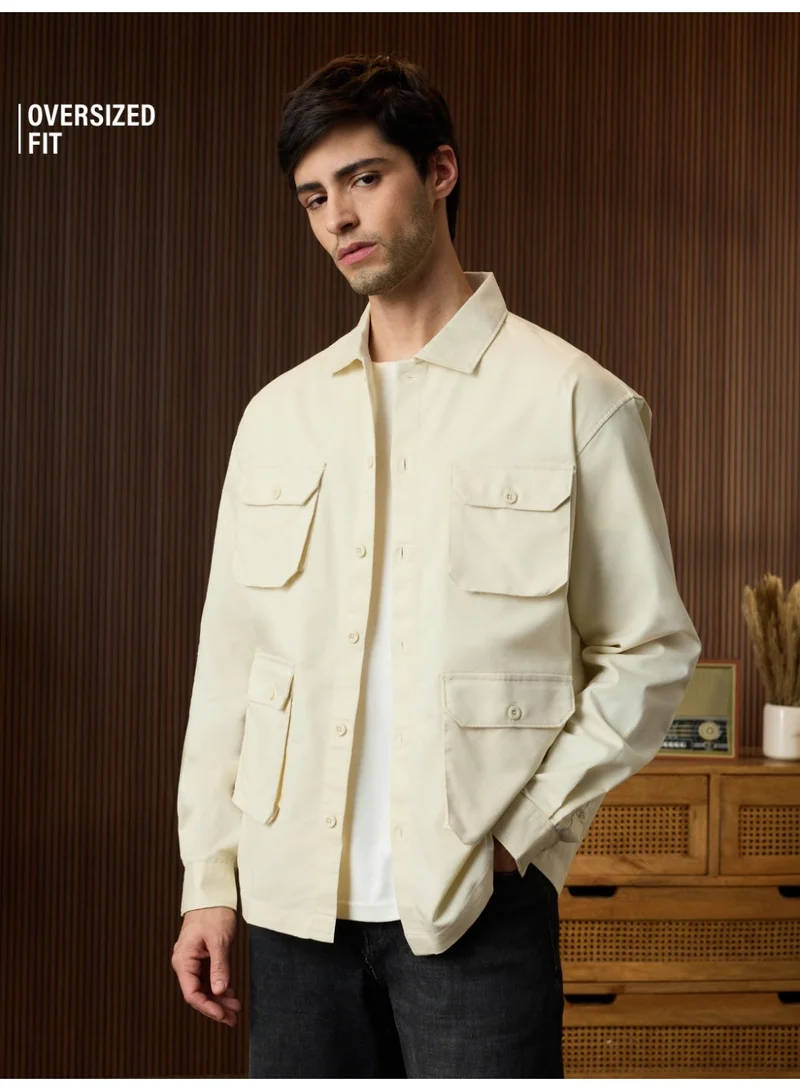 The Souled Store The Souled Store Men Ecru Solid Oversized Fit shirts