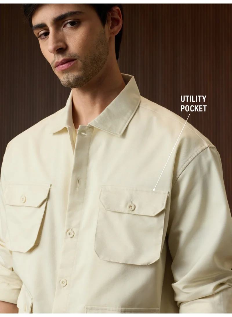The Souled Store The Souled Store Men Ecru Solid Oversized Fit shirts