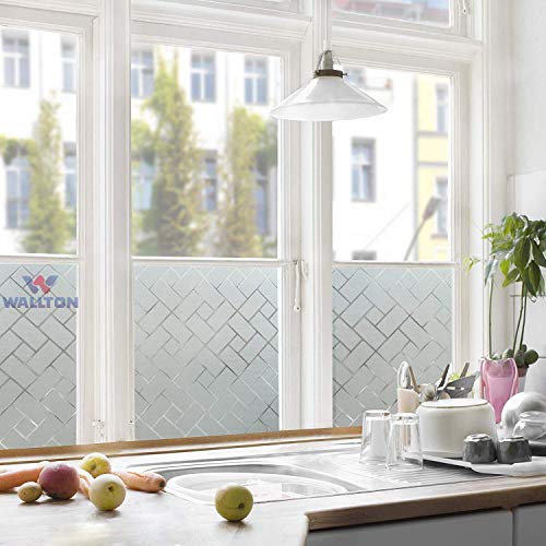 WALLTON Privacy Vinyl Frosted Window Film Glass Sticker Self-Adhesive Film Tint Wallpaper Opaque Sheet for Glass Privacy Cover Window, Door, Office, Home.| Anti-UV. (16x192 Inch, Rectangular) - Image 5