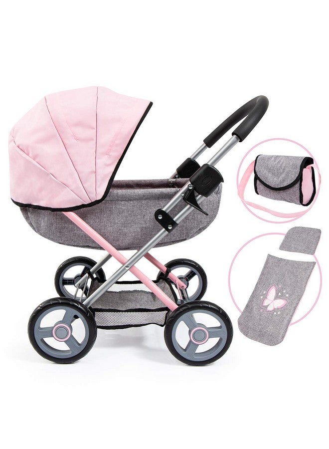 Bayer Dolls 4-in-1 Toy Baby Doll Pram Stroller Cosy Set - Dolls Up to 18" (Pink/Grey) - Image 1