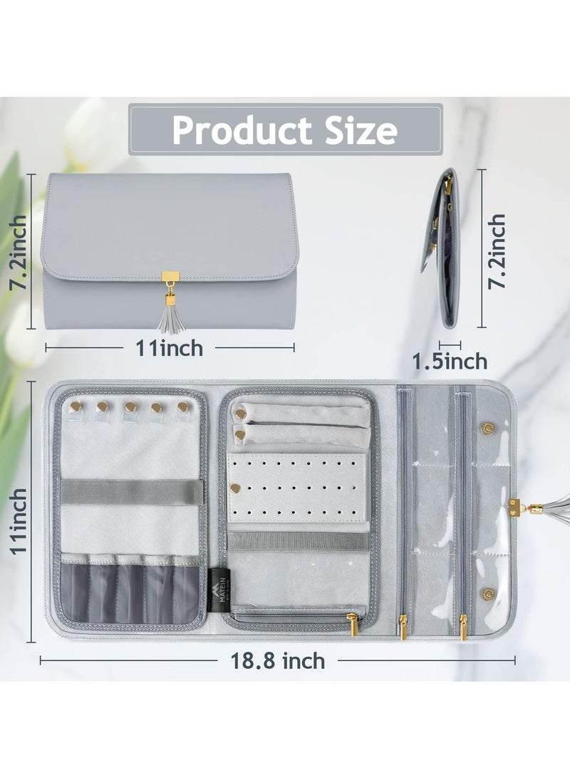 Barakah Portable Jewelry Organizer, Travel Jewelry Storage Case for Women Jewelry Pouch Tangle Free Jewelry Storage Roll Bag with Waterproof & Lightweight for Necklaces/Rings/Earrings/Bracelets (Grey) - Image 2