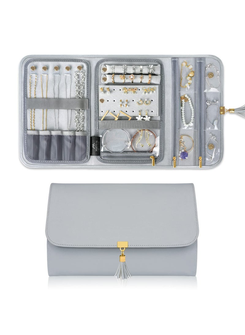 Barakah Portable Jewelry Organizer, Travel Jewelry Storage Case for Women Jewelry Pouch Tangle Free Jewelry Storage Roll Bag with Waterproof & Lightweight for Necklaces/Rings/Earrings/Bracelets (Grey) - Image 1