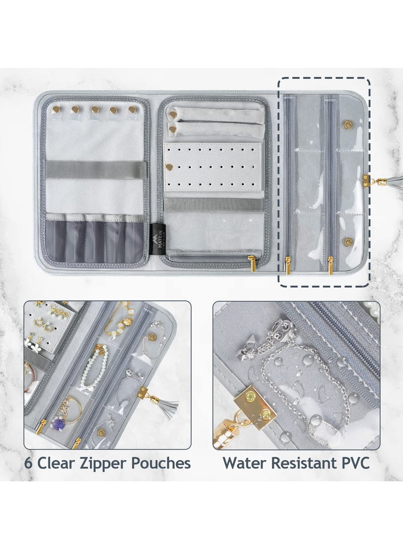 Barakah Portable Jewelry Organizer, Travel Jewelry Storage Case for Women Jewelry Pouch Tangle Free Jewelry Storage Roll Bag with Waterproof & Lightweight for Necklaces/Rings/Earrings/Bracelets (Grey) - Image 5