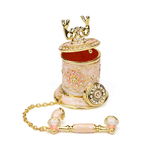 Furuida Vintage Telephone Trinket Box Hinged Enamel Hand Painted Jewelry Box Decorative Telephone Ornaments Gift for Home Decor (Pink) - Image 3