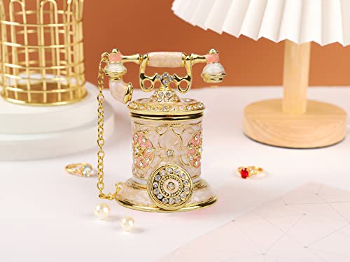Furuida Vintage Telephone Trinket Box Hinged Enamel Hand Painted Jewelry Box Decorative Telephone Ornaments Gift for Home Decor (Pink) - Image 5