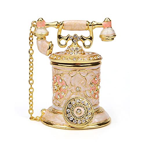 Furuida Vintage Telephone Trinket Box Hinged Enamel Hand Painted Jewelry Box Decorative Telephone Ornaments Gift for Home Decor (Pink) - Image 1