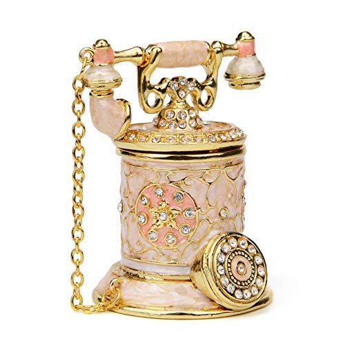 Furuida Vintage Telephone Trinket Box Hinged Enamel Hand Painted Jewelry Box Decorative Telephone Ornaments Gift for Home Decor (Pink) - Image 2