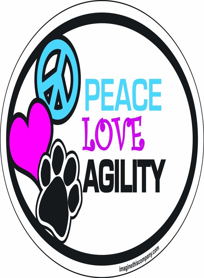 Imagine This Company Peace Love Oval Shaped Pet Magnet; Removable Magnets for Cars, Fridges, Lockers & More, Stylish Pet Inspired Car Accessories, 4 x 6 Inches, 1 Item, Multicolor, Peace Love Agility - Image 1